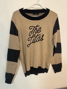 The litas motorcycle collective - Beige & Black Striped Crewneck Sweater